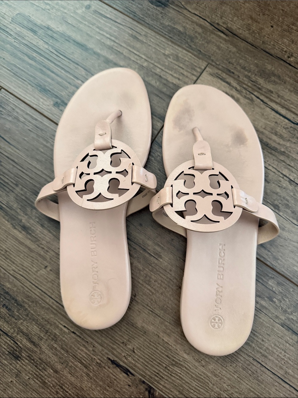 Tory Burch Matte Miller Leather Thong Sandals in Blush Pink